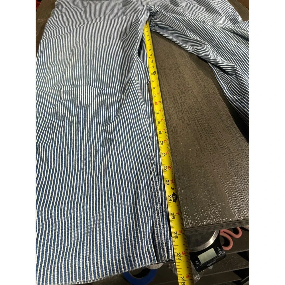 Round House Railroad Blue Hickory Stripe Denim Bib Overalls Workwear Vintage